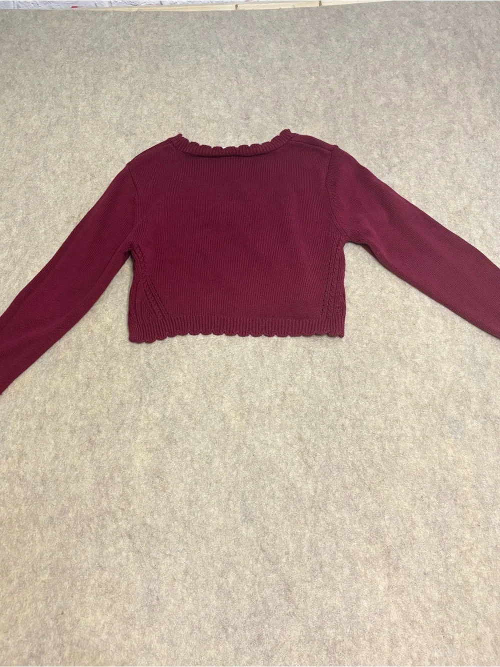 Rare Editions Burgundy Cropped Sweater with Bow Applique